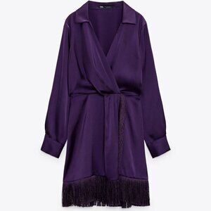 ZARA FRINGED SATIN EFFECT DRESS